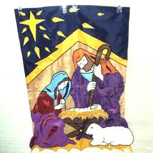 Large Garden Flag Christmas Nativity Mary, Joseph, Jesus in Manger 40.5" x 27.